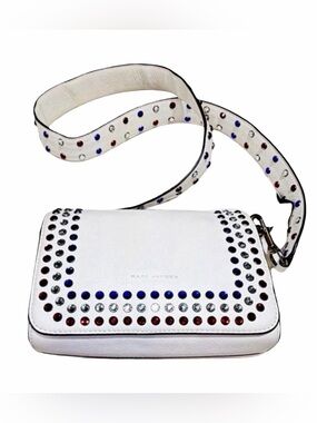 Marc Jacobs Studded Leather Crossbody Bag Crystal Embellished Designer Flap